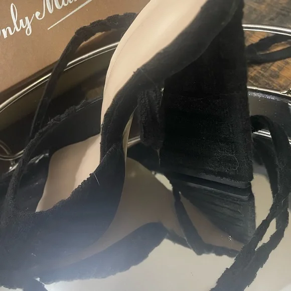 Black Suede Lace-Up Block Heel Sandals - Picture 3 of 3